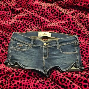 Hollister Old School Dark Blue Denim Micro Mini Booty Shorts